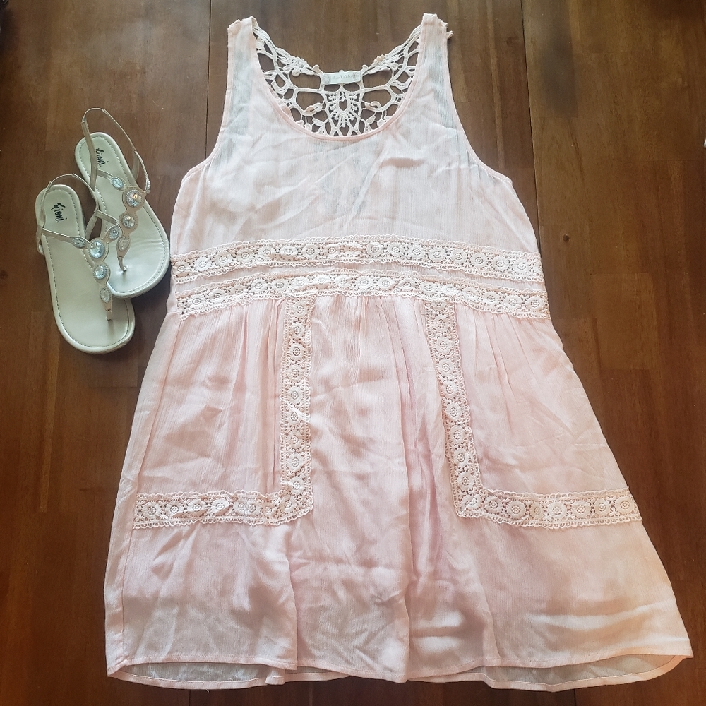 Altar'd State Light Pink Crochet Back Dress - Picture 1 of 7